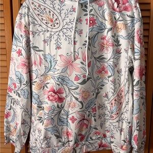 Floral Hoodie with Pink and Blue Accents
